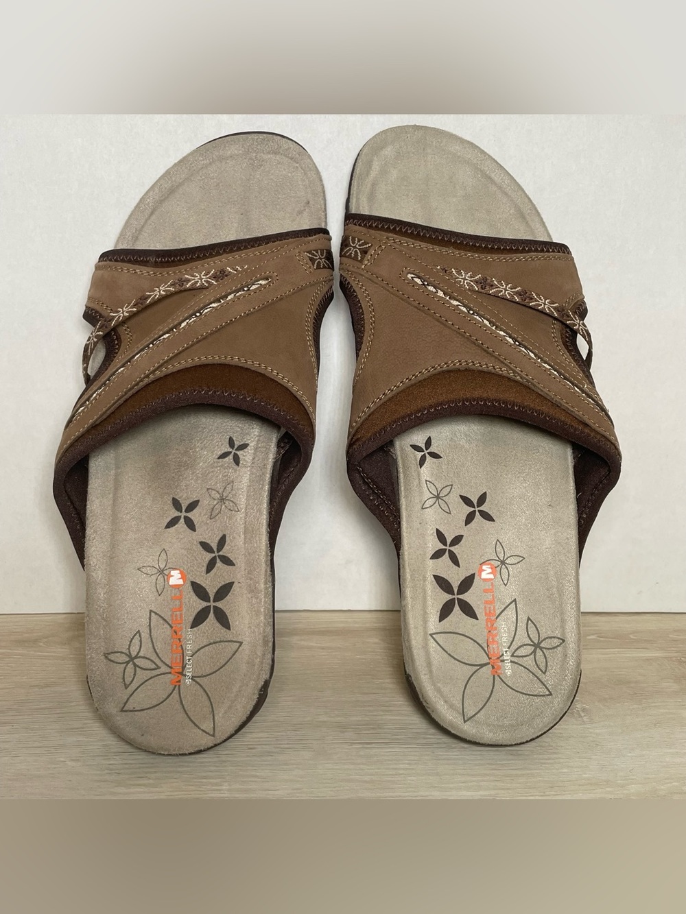 Merrell Terran Slide II Dark Earth Brown Women’s 10 Sandals Open Toe Slip-On EUC